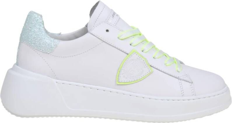 Philippe Model Witte Leren Sneakers met Glitter Hak White Dames