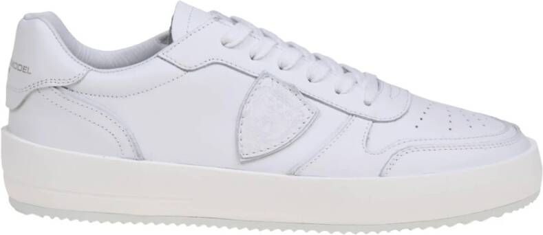Philippe Model Witte Leren Sneakers met Logo Details White Heren