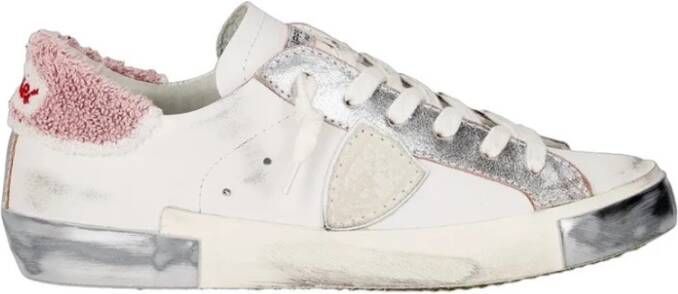 Philippe Model Witte Leren Sneakers met Zilveren Details