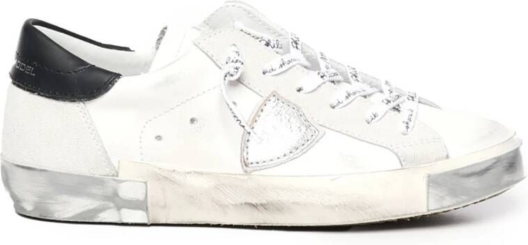 Philippe Model Paris X Sneaker van leer en wit suède met zwarte spoiler Wit