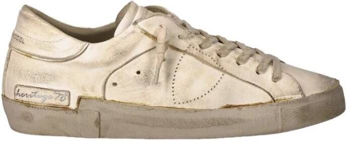Philippe Model Witte Leren Sneakers Vintage Stijl Beige Heren