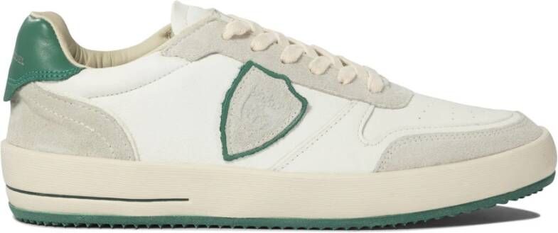 Philippe Model Witte Leren Sneakers Ronde Neus Logo Detail White Heren