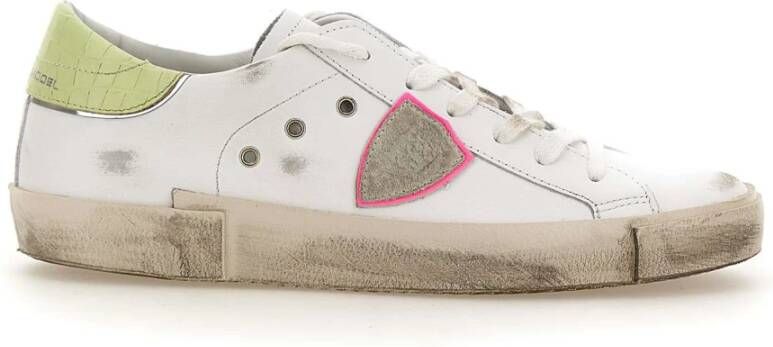 Philippe Model Prsx Witte Sneakers met Verouderd en Slangeneffect White Dames