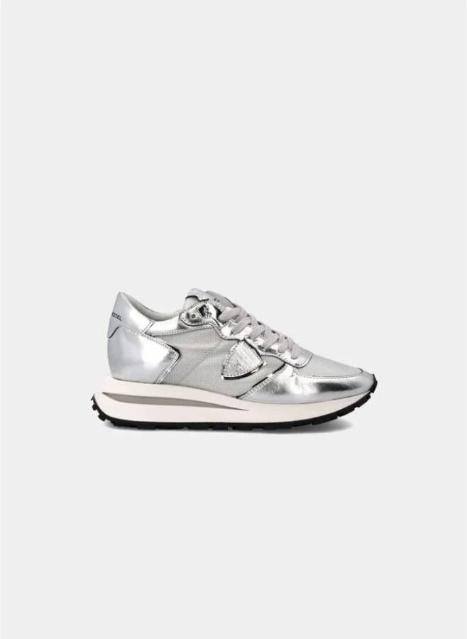 Philippe Model Zilveren Hoge Top Sneakers met Metallic Accenten White Heren