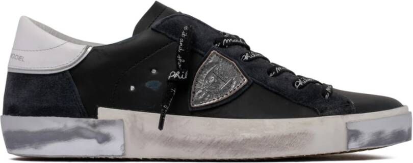 Philippe Model Zwarte en zilveren leren en suède Paris X Sneakers Black Heren