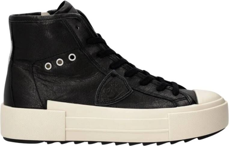 Philippe Model Zwarte leren sneakers met rubberen zool Black Dames