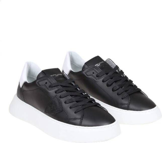 Philippe Model Zwarte Witte Leren Sneakers Black Heren