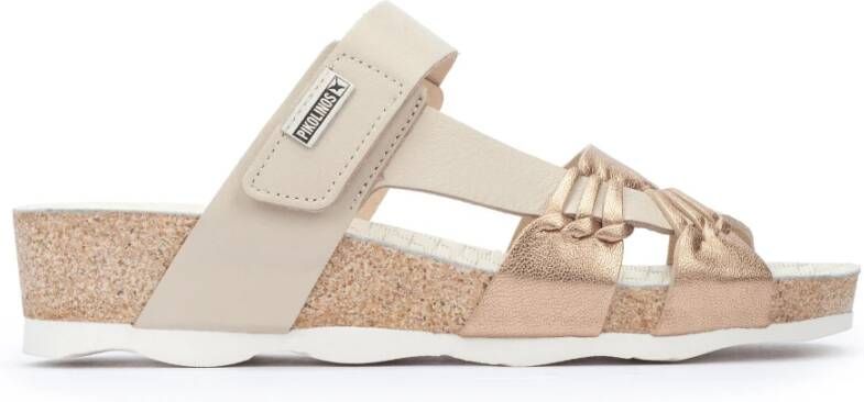 Pikolinos Beige Leren Sleehak Sandalen Beige Dames