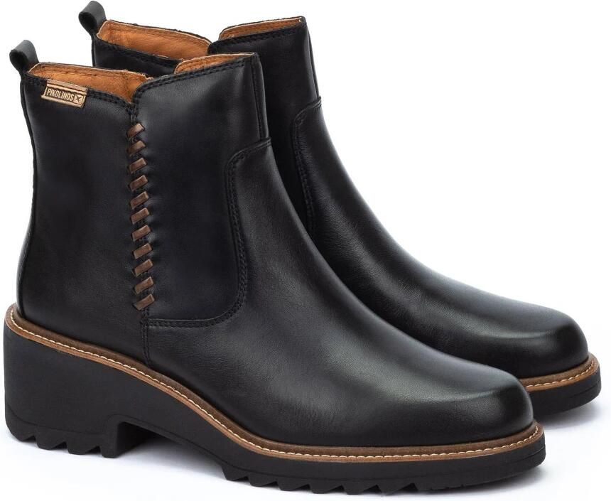 Pikolinos Zwarte leren enkellaarzen voor vrouwen