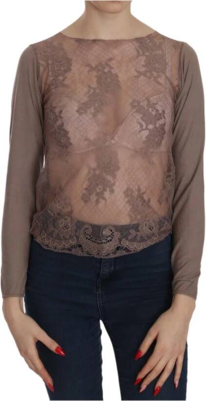 Pink Memories Bruine Kant Boothals Blouse