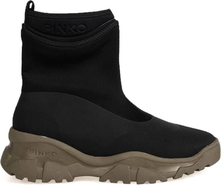 Pinko Moss Trek Boot Pelle Gommata+Neoprene Zwart Dames