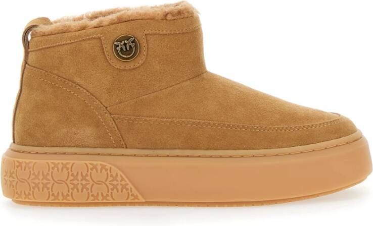 Pinko Beige Mid Sneaker Koe Suede Bont