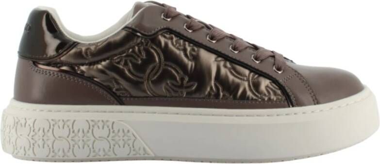 Pinko Calf Leather Monogram Nylon Sneakers - Foto 2