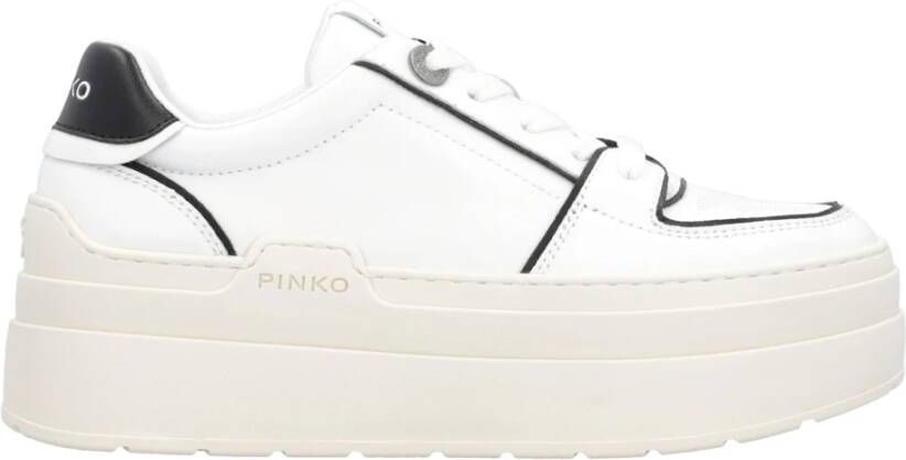 Pinko Contrasterende Leren Platform Sneakers White Dames