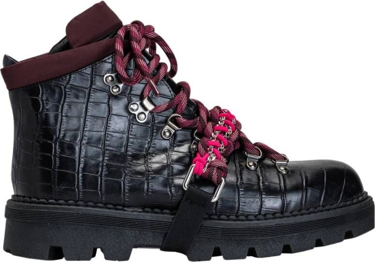 Pinko Zzero Black Fuchsia Combat Boots Zwart Dames