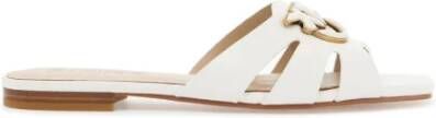 Pinko Gestreepte leren slippers met gouden details White Dames