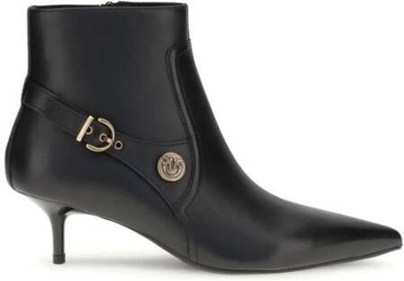 Pinko Leren Enkellaarzen met Kitten Heel