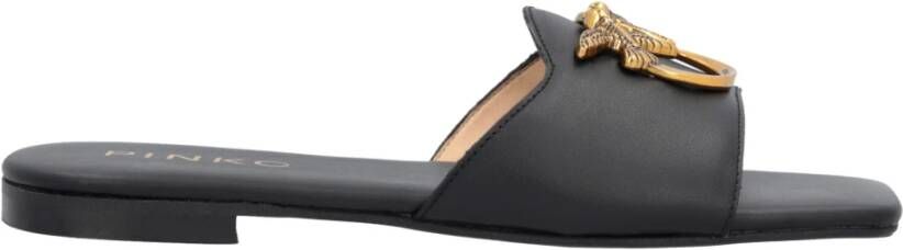pinko Leren Instappers met Love Birds Logo Black Dames