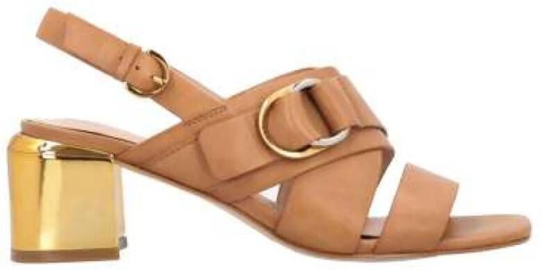 Pinko Leren sandaal met gouden hak Brown Dames