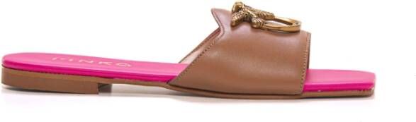 Pinko Marli01 Leren Sandalen met Gouden Logo Brown Dames