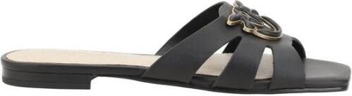 Pinko Zwarte Leren Sandalen Collectie Lente Zomer Black Dames
