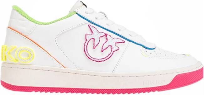 Pinko Neon Contrast Leren Basket Sneakers White Dames