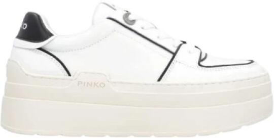 Pinko Contrasterende Leren Platform Sneakers White Dames