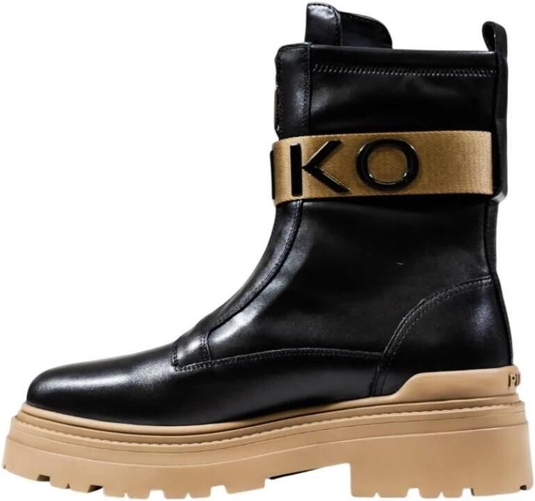 Pinko Boots Stretch Leather Biker Lace-Up With Gold Buckle in zwart - Foto 6