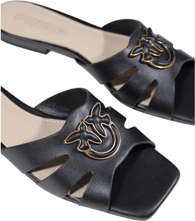 Pinko Zwarte Leren Sandalen Collectie Lente Zomer Black Dames