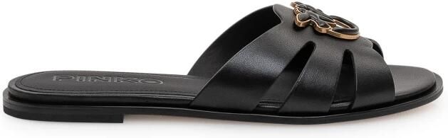 Pinko Leren Slippers met Love Birds Logo