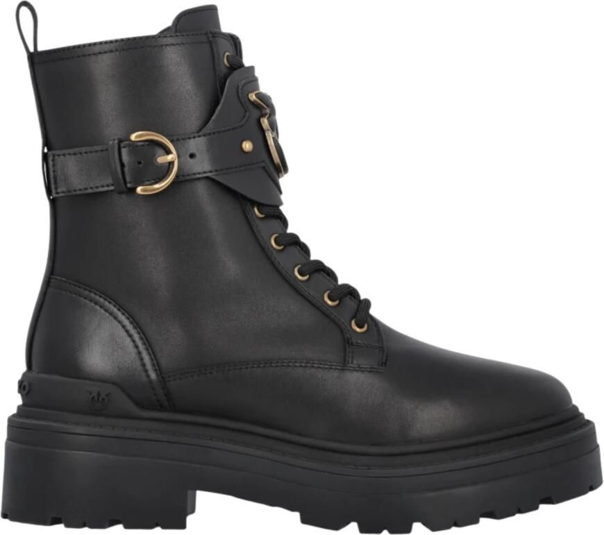 Pinko Leren combat boots met merkband aan de voorkant - Foto 2