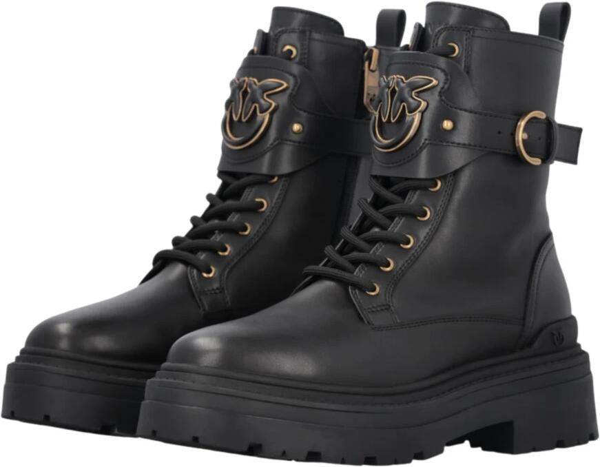 Pinko Leren combat boots met merkband aan de voorkant - Foto 3