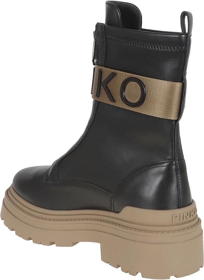 Pinko Boots Stretch Leather Biker Lace-Up With Gold Buckle in zwart - Foto 4