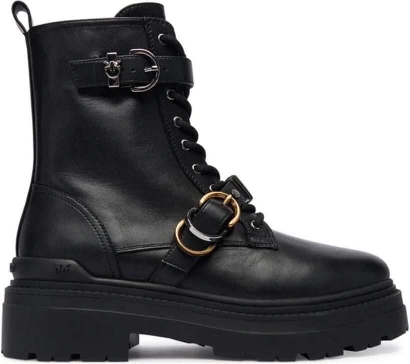 Pinko Boots Leather Ankle Boots With Logo in zwart