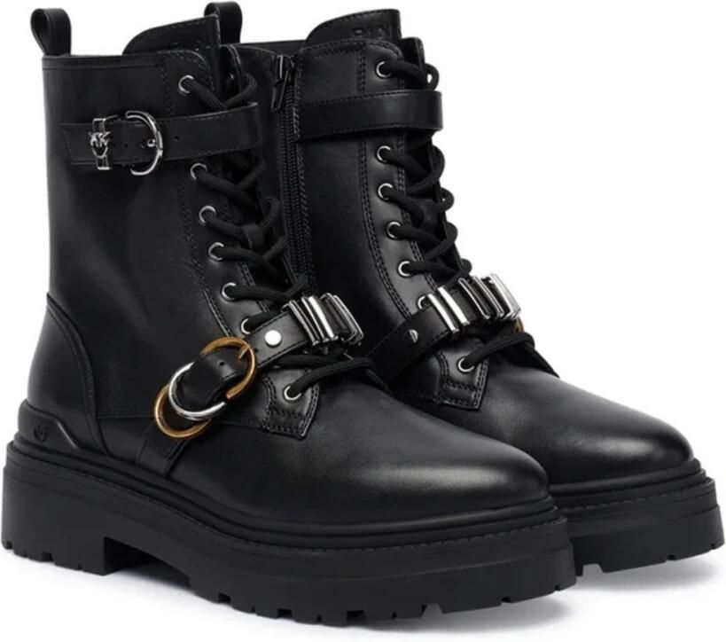 Pinko Boots Leather Ankle Boots With Logo in zwart