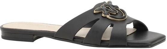 Pinko Zwarte Leren Sandalen Collectie Lente Zomer Black Dames