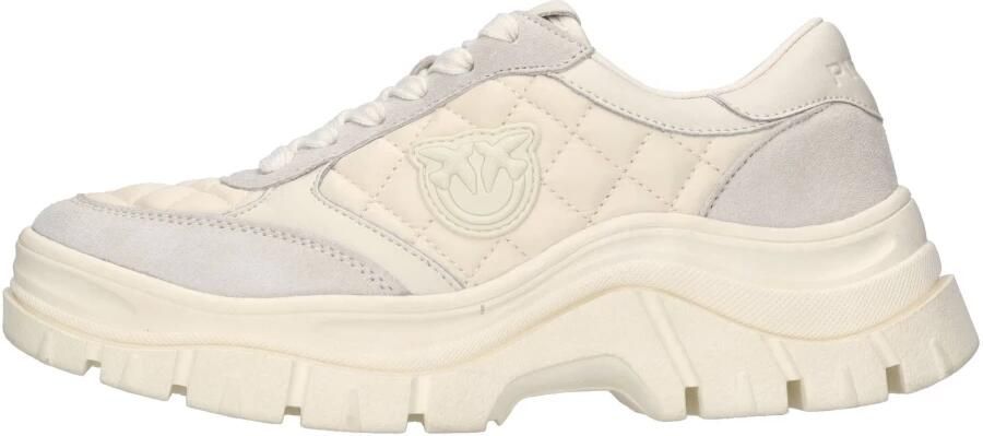 Pinko Witte Leren en Satijnen Memphis Sneakers White Dames