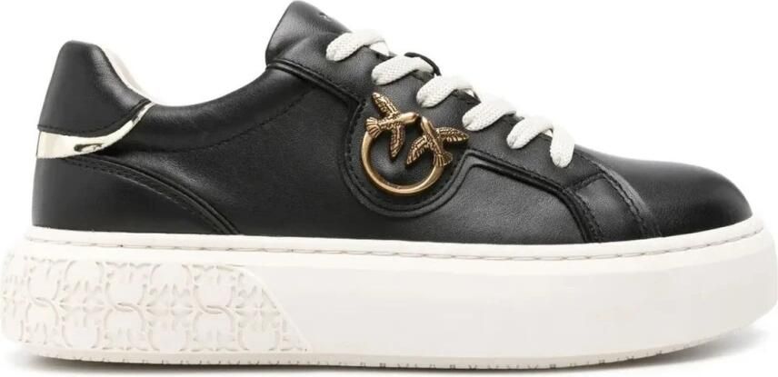 Pinko Zwarte leren sneaker lente zomer collectie Black Dames