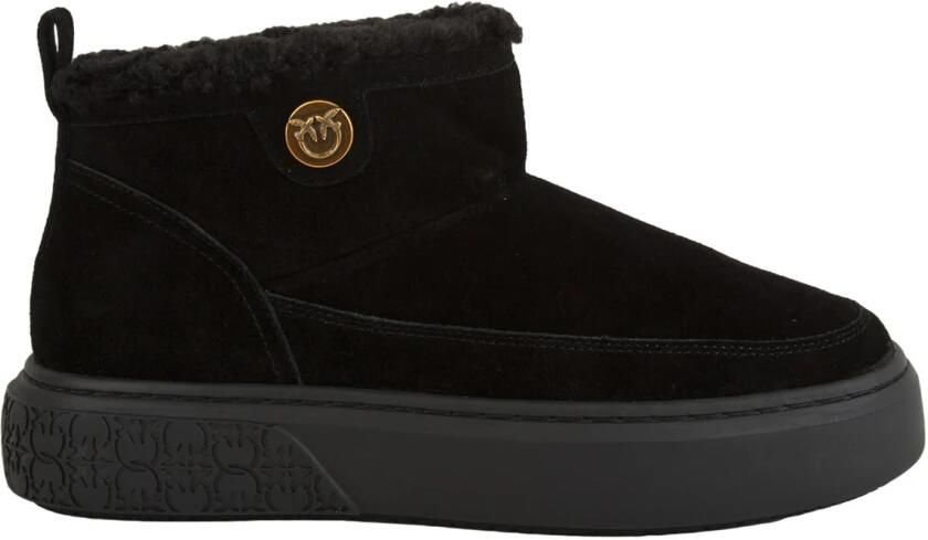 Pinko Zwarte Mid Sneaker Koe Suède Bont
