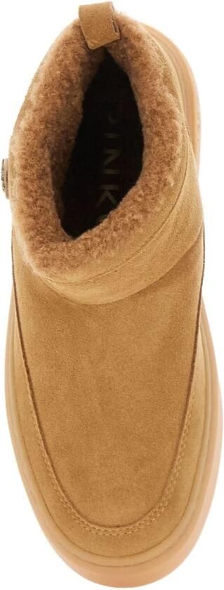 Pinko Beige Mid Sneaker Koe Suede Bont