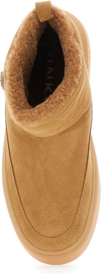 Pinko Beige Mid Sneaker Koe Suede Bont