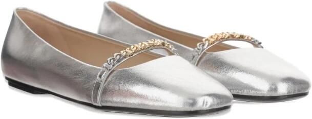 Pinko Zilveren Kettingversierde Vierkante Neus Platte Schoenen