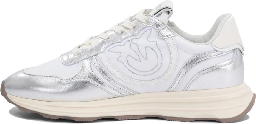 Pinko Low-Top Sneakers Silver Leather-Mesh Blend Sneakers in wit