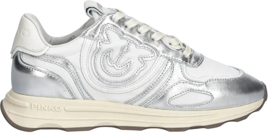 Pinko Low-Top Sneakers Silver Leather-Mesh Blend Sneakers in wit