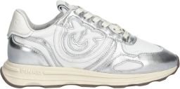 Pinko Low-Top Sneakers Silver Leather-Mesh Blend Sneakers in wit