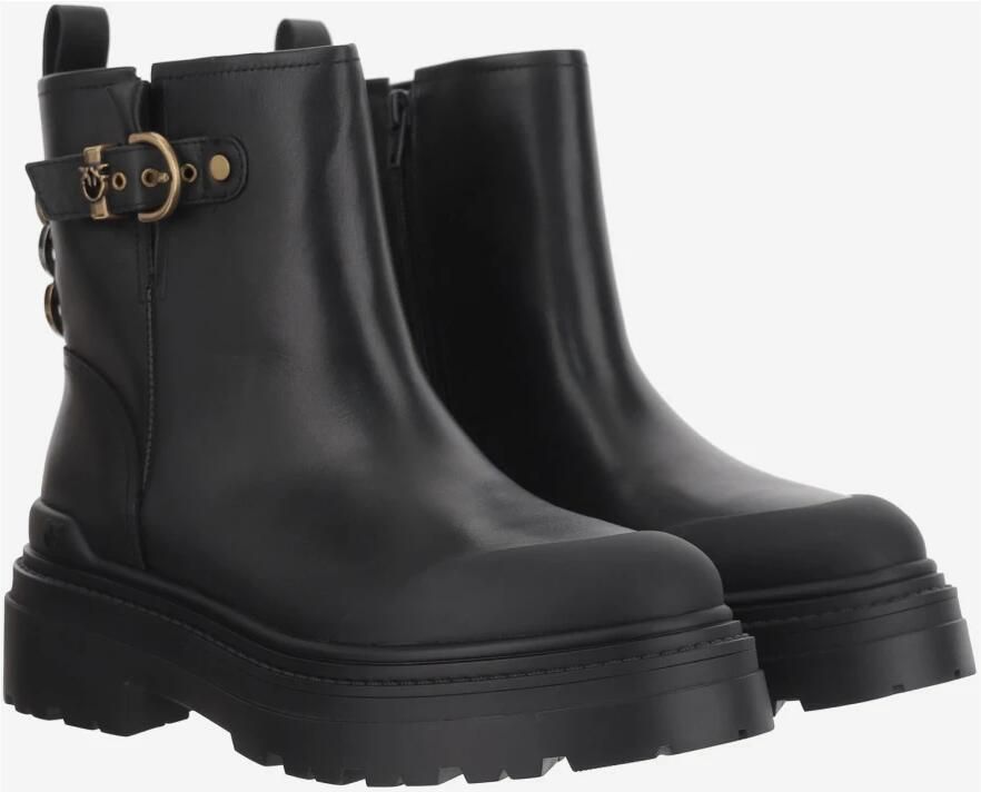 Pinko Zwarte Leren Enkellaarzen met Metalen Detail