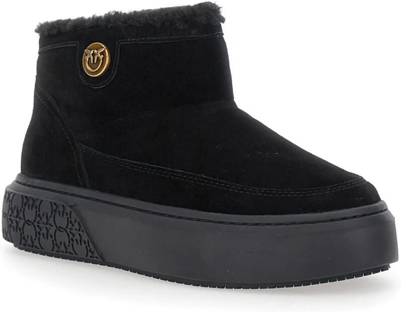 Pinko Zwarte Mid Sneaker Koe Suède Bont
