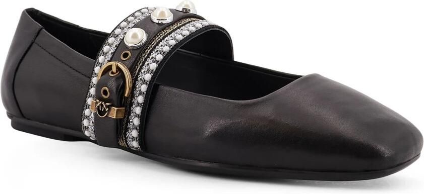 Pinko Zwarte platte schoenen met parelband