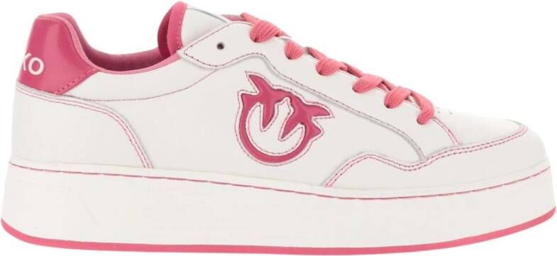 Pinko Leren en stoffen sneakers met Love Birds Diamond Cut logo Pink Dames