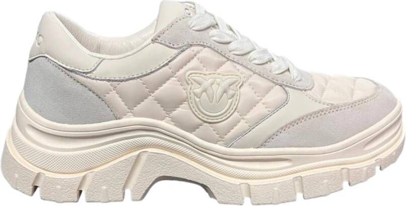pinko Witte Leren en Satijnen Memphis Sneakers Wit Dames